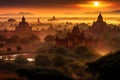 Bagan at sunset Myanmar beautiful landscape with Ai Generator