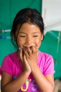 Bagarchhap village, Nepal - 24th of April, 2015 - unidentified nepalese girl in Nepal, Annapurna circuit trek