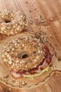 Bagel with bacon. Royalty Free Stock Photo