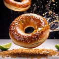 Bagel bread buns, traditional food, dynamic food photography