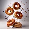 Bagel bread buns, traditional food, dynamic food photography