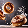 Bagel bread buns, traditional food, dynamic food photography