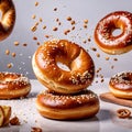 Bagel bread buns, traditional food, dynamic food photography