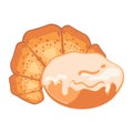Bagel and bun with glaze on white background. Bakery concept. Vector illustration of bun and croissant. Fresh bakery