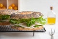 Bagel with chicken roll, green salad and cream cheese Royalty Free Stock Photo