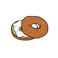 Bagel doodle icon, vector color line illustration