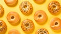 Bagel Flatlay On Yellow Background Royalty Free Stock Photo