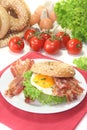 Bagel with fried egg and bacon Royalty Free Stock Photo