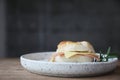 Bagel ham cheese in close up on wooden table in coffee shop Royalty Free Stock Photo