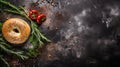 Smokey Bagel Delight: A Creative Composition Of Pomegranates, Parsley, And Peppers Royalty Free Stock Photo