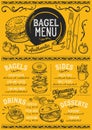 Bagel menu restaurant, food template. Royalty Free Stock Photo