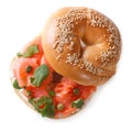 Bagel with red fish and soft cheese isolated top view Royalty Free Stock Photo