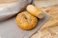 Bagel, Round Bread Bun, Wheat Bakery with Grains And Seeds for Breakfast, Plain Circle Bagel Bread Royalty Free Stock Photo