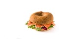 Bagel sandwich with cream cheese, smoked salmon and vegetables Royalty Free Stock Photo