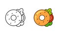 Bagel sandwich, linear and color icon