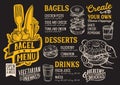 Bagel and sandwich menu food template for restaurant with doodle Royalty Free Stock Photo