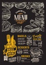 Bagel and sandwich menu food template for restaurant with doodle hand-drawn graphic