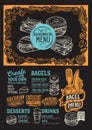 Bagel and sandwich menu food template for restaurant with doodle hand-drawn graphic Royalty Free Stock Photo