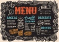 Bagel and sandwich menu for restaurant with frame of graphic veg