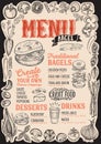 Bagel and sandwich menu for restaurant with frame of graphic veg