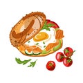 Bagel sandwich with salmon or smoked salmon vegetables and egg,vector food illustration Royalty Free Stock Photo