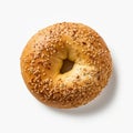 Ultra Realistic Bagel With Seeds On White Background - 8k Aerial View