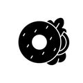 Bagel silhouette icon. Round sandwich with sesame seeds, lettuce leaves, tomato