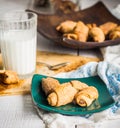 Bagels biscuits from short pastry stuffed with condensed milk in