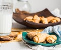 Bagels biscuits from short pastry stuffed with condensed milk in