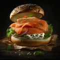 Bagels with cream cheese and smoked salmon, Appetizing bagels with cream cheese and smoked salmon