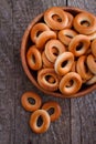 Bagels in a wooden bowl