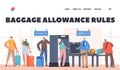 Baggage Allowance Rules Landing Page Template. Characters Pass Airport Security Check, Passengers Scanning Baggage