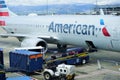 Baggage being removed from American Airlines flight
