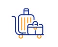 Baggage cart line icon. Travel luggage bag sign. Vector