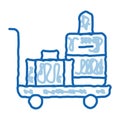 Baggage Cart With Valise doodle icon hand drawn illustration