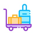 Baggage Cart With Valise Vector Thin Line Icon