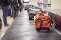 Baggage claim luggage conveyor belt at airport Royalty Free Stock Photo