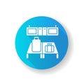 Baggage custom check blue flat design long shadow glyph icon. Luggage on desk in airport terminal. Border check of