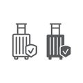 Baggage insurance line and glyph icon, protection and luggage, travel safety sign, vector graphics, a linear pattern on