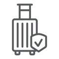 Baggage insurance line icon, protection and luggage, travel safety sign, vector graphics, a linear pattern on a white