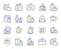 Baggage line icons. Travel bag size, Check weight and Backpack set. Vector