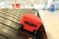 Baggage luggage suitcase stock on conveyor belt carousel at the airport photo photograph Royalty Free Stock Photo