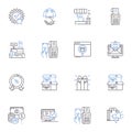 Baggage room line icons collection. Storage, Luggage, Lockers, Safekeeping, Stowaway, Hold, Checkroom vector and linear