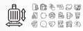 Baggage size, Bitcoin think and Atm line icons for web app. Pictogram icon. Glare of light icons. Vector