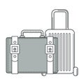 Baggage, suitcase and valise bag, isolated outline icons