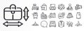 Baggage, Tv stand and Buying process line icons for web app. Pictogram icon. Glare of light icons. Vector