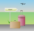 Baggages and airport sign