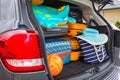 Baggages in the car trunk packed and ready to go for holidays Royalty Free Stock Photo