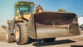 Bagger at construction aggregate dumps. Front view