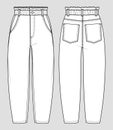 Baggy fit jeans. Vector technical sketch. Mockup template Royalty Free Stock Photo